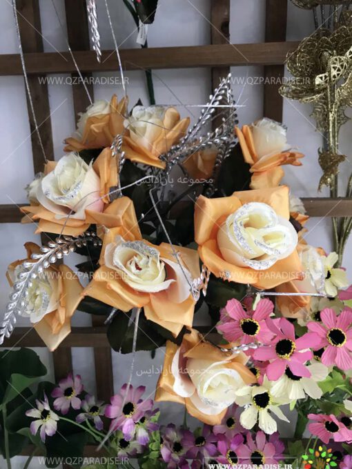 گل-مصنوعی-بوته-گلدار-گیاهان-پخش-مستقیم-مجموعه-پارادایس-کیفت بالا -رنگ میکس سفید و نارنجی