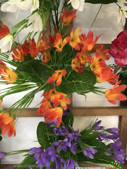 گل-مصنوعی-بوته-گلدار-گیاهان-پخش-مستقیم-مجموعه-پارادایس-کیفت بالا -رنگ میکس نارنجی کمرنگ و پرنگ