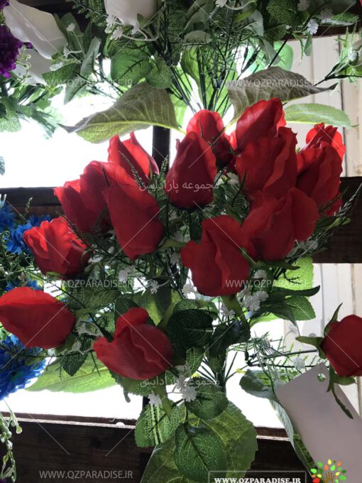گل-مصنوعی-بوته-گلدار-گیاهان-پخش-مستقیم-مجموعه-پارادایس-کیفت بالا -رنگ قرمز